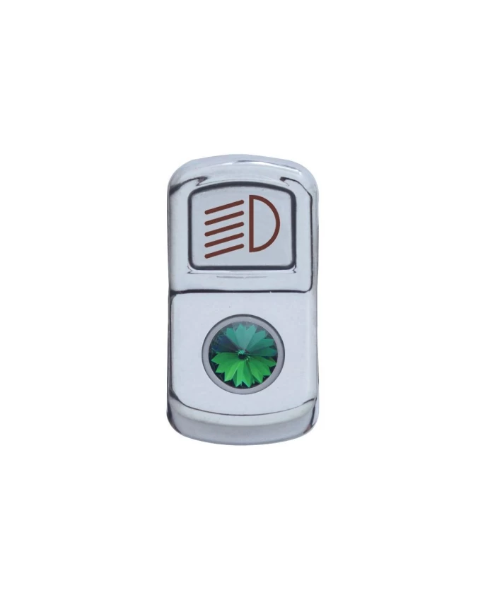 (CARD) CHROME PLASTIC "HEADLIGHT" ROCKER SWITCH COVER W/ DIAMOND - GREEN