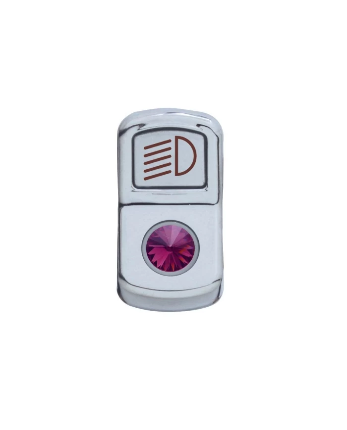 (CARD) CHROME PLASTIC "HEADLIGHT" ROCKER SWITCH COVER W/ DIAMOND - PURPLE