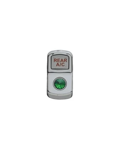 (CARD) CHROME PLASTIC "REAR A/C" ROCKER SWITCH COVER W/ DIAMOND - GREEN (CARD) CHROME PLASTIC "REAR A/C" ROCKER SWITCH COVER W/ DIAMOND - GREEN