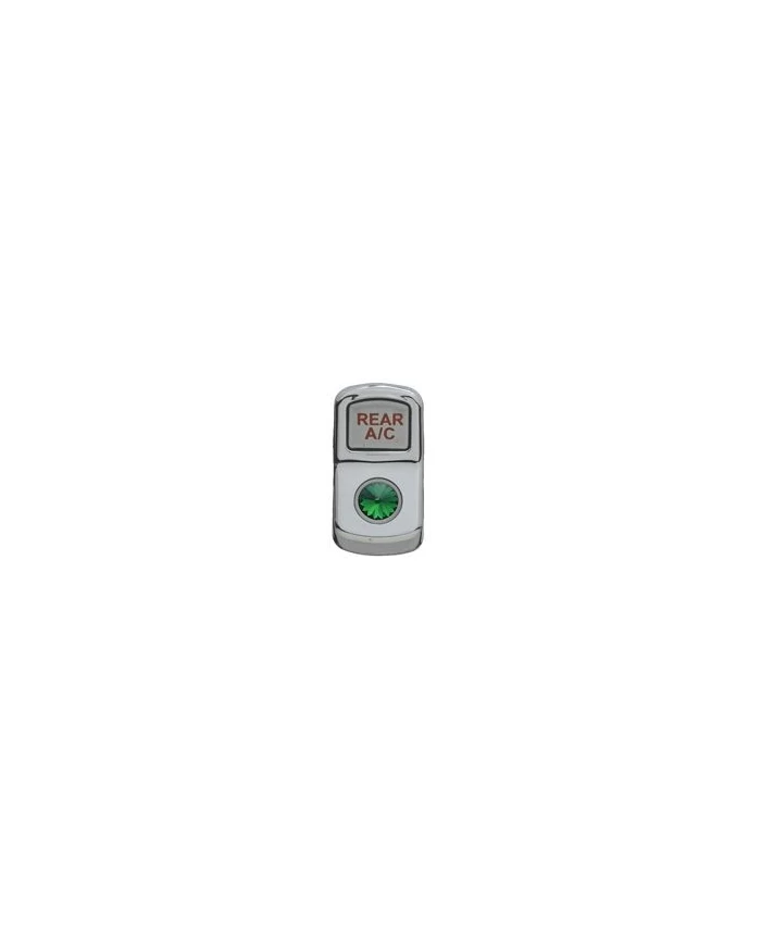(CARD) CHROME PLASTIC "REAR A/C" ROCKER SWITCH COVER W/ DIAMOND - GREEN