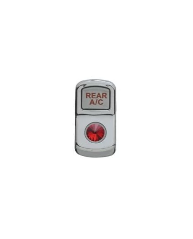 (CARD) CHROME PLASTIC "REAR A/C" ROCKER SWITCH COVER W/ DIAMOND - RED (CARD) CHROME PLASTIC "REAR A/C" ROCKER SWITCH COVER W/ DIAMOND - RED
