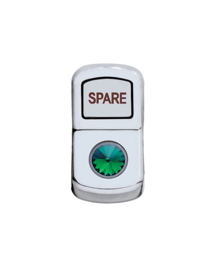 (CARD) CHROME PLASTIC "SPARE" ROCKER SWITCH COVER W/ DIAMOND - GREEN