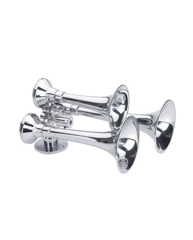 (BULK) CHROME (BRASS/ALUMINUM) HEAVY DUTY TRAIN HORN - DELUXE STYLE (BULK) CHROME (BRASS/ALUMINUM) HEAVY DUTY TRAIN HORN - DELUXE STYLE