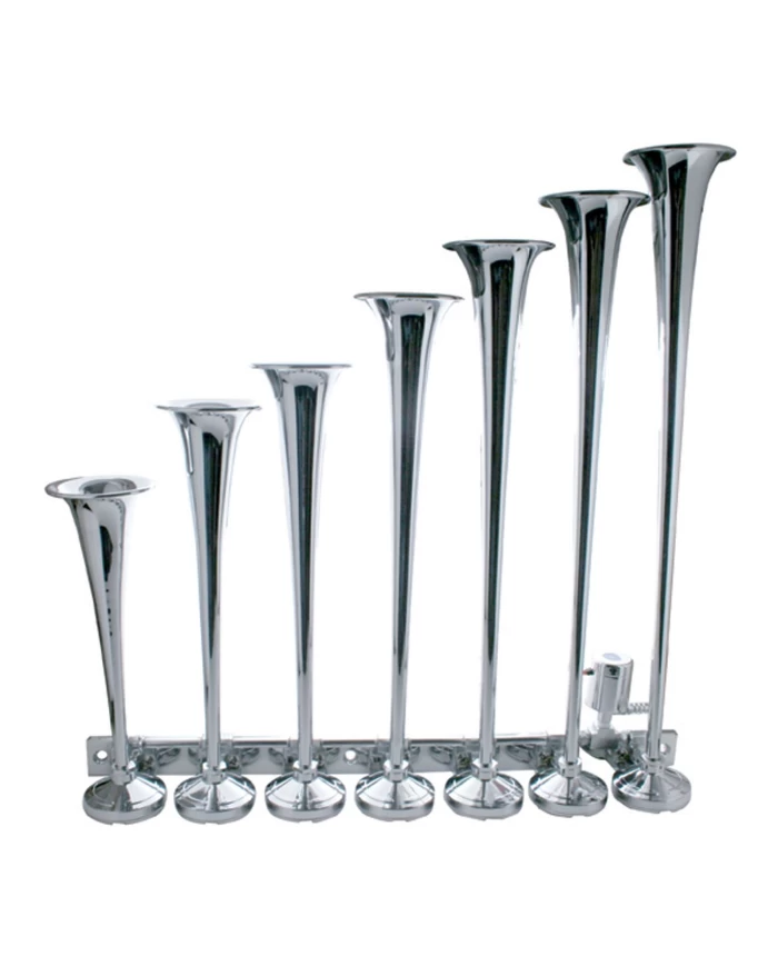 (BOX) HEAVY DUTY 7 TRUMPET TRAIN HORN - LONG TRUMPET ON RIGHT