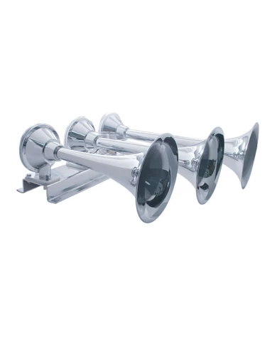 (BOX) CHROME 3 TRUMPET TRAIN HORN - LONG TRUMPET ON LEFT (BOX) CHROME 3 TRUMPET TRAIN HORN - LONG TRUMPET ON LEFT