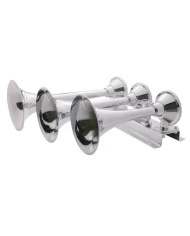 (BOX) CHROME 3 TRUMPET TRAIN HORN - LONG TRUMPET ON RIGHT (BOX) CHROME 3 TRUMPET TRAIN HORN - LONG TRUMPET ON RIGHT