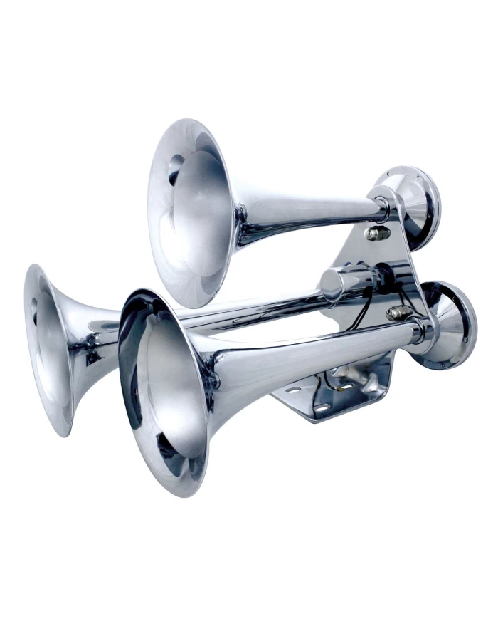 (BOX) CHROME 3 TRUMPET "COMPETITION SERIES" HEAVY DUTY TRAIN HORN (BOX) CHROME 3 TRUMPET "COMPETITION SERIES" HEAVY DUTY TRAIN HORN