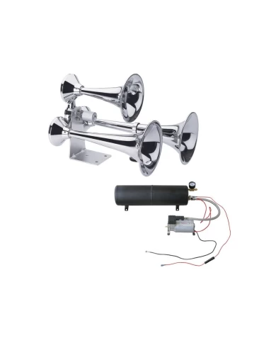 (BULK) CHROME DELUXE 3 TRUMPET HEAVY DUTY TRAIN HORN BUNDLE - CLASSIC STYLE (BULK) CHROME DELUXE 3 TRUMPET HEAVY DUTY TRAIN HORN BUNDLE - CLASSIC STYLE