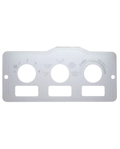 (BULK) STAINLESS STEEL PETERBILT A/C HEATER CONTROL PLATE - 3 SQUARE HOLES (BULK) STAINLESS STEEL PETERBILT A/C HEATER CONTROL PLATE - 3 SQUARE HOLES