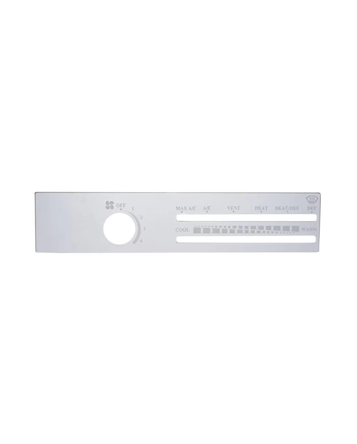 (CARD) STAINLESS STEEL FREIGHTLINER A/C CONTROL PLATE - NO RECIRCULATE OPENING (CARD) STAINLESS STEEL FREIGHTLINER A/C CONTROL PLATE - NO RECIRCULATE OPENING