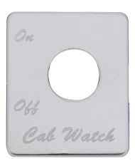 (CARD) STAINLESS STEEL PETERBILT SWITCH PLATE - CAB WATCH ALARM (CARD) STAINLESS STEEL PETERBILT SWITCH PLATE - CAB WATCH ALARM