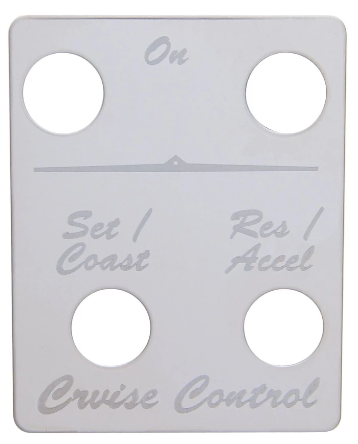 (CARD) STAINLESS STEEL PETERBILT 4 SWITCH PLATE - CRUISE CONTROL (CARD) STAINLESS STEEL PETERBILT 4 SWITCH PLATE - CRUISE CONTROL