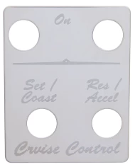 (CARD) STAINLESS STEEL PETERBILT 4 SWITCH PLATE - CRUISE CONTROL (CARD) STAINLESS STEEL PETERBILT 4 SWITCH PLATE - CRUISE CONTROL