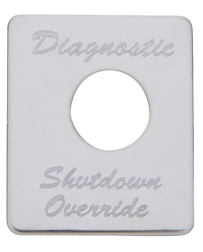 (CARD) STAINLESS STEEL PETERBILT SWITCH PLATE - DIAGNOSTIC SHUTDOWN OVERRIDE (CARD) STAINLESS STEEL PETERBILT SWITCH PLATE - DIAGNOSTIC SHUTDOWN OVERRIDE