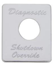 (CARD) STAINLESS STEEL PETERBILT SWITCH PLATE - DIAGNOSTIC SHUTDOWN OVERRIDE (CARD) STAINLESS STEEL PETERBILT SWITCH PLATE - DIAGNOSTIC SHUTDOWN OVERRIDE