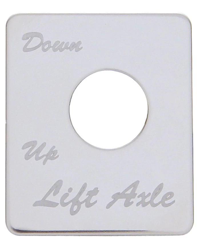 (CARD) STAINLESS STEEL PETERBILT SWITCH PLATE - LIFT AXLE (DOWN/UP)