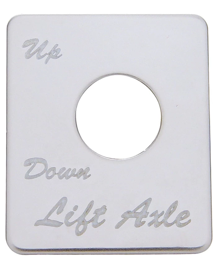 (CARD) STAINLESS STEEL PETERBILT SWITCH PLATE - LIFT AXLE (UP/DOWN) (CARD) STAINLESS STEEL PETERBILT SWITCH PLATE - LIFT AXLE (UP/DOWN)