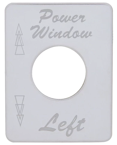 (CARD) STAINLESS STEEL PETERBILT SWITCH PLATE - POWER WINDOW (LEFT) (CARD) STAINLESS STEEL PETERBILT SWITCH PLATE - POWER WINDOW (LEFT)