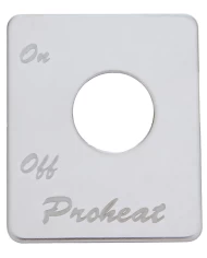 (CARD) STAINLESS STEEL PETERBILT SWITCH PLATE - PROHEAT ENGINE HEATER (CARD) STAINLESS STEEL PETERBILT SWITCH PLATE - PROHEAT ENGINE HEATER