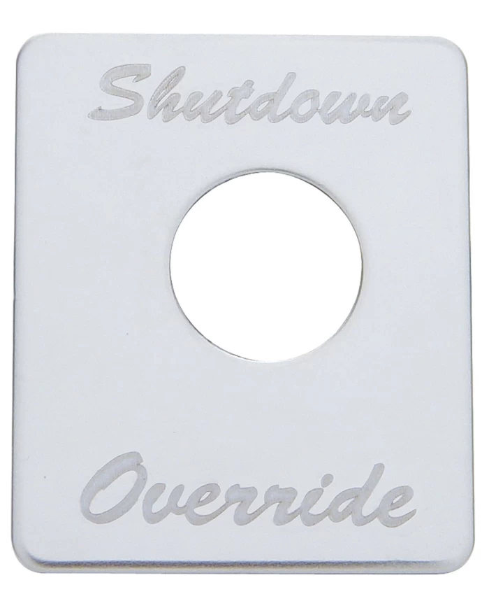 (CARD) STAINLESS STEEL PETERBILT SWITCH PLATE - SHUTDOWN OVERRIDE (CARD) STAINLESS STEEL PETERBILT SWITCH PLATE - SHUTDOWN OVERRIDE