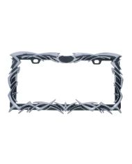 (CARD) TRIBAL FLAME LICENSE PLATE FREAME - BLACK/CHROME