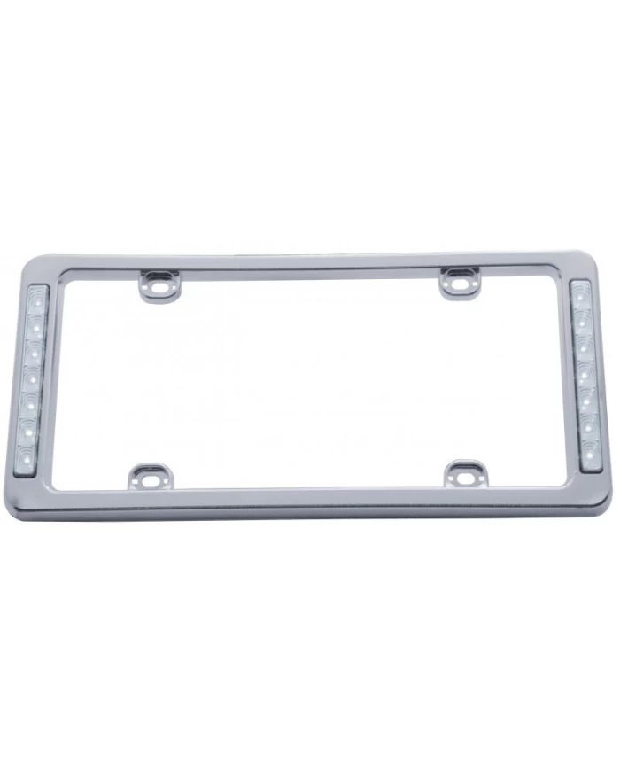 (CARD) CHROME PLASTIC LICENSE FRAME W/ TWO 7 WHITE LED REFLECTOR LIGHT BAR - CLEAR LENS (CARD) CHROME PLASTIC LICENSE FRAME W/ TWO 7 WHITE LED REFLECTOR LIGHT BAR - CLEAR LENS