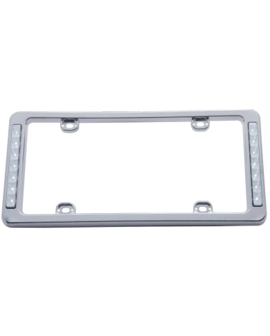 (CARD) CHROME PLASTIC LICENSE FRAME W/ TWO 7 RED LED REFLECTOR LIGHT BAR - CLEAR LENS (CARD) CHROME PLASTIC LICENSE FRAME W/ TWO 7 RED LED REFLECTOR LIGHT BAR - CLEAR LENS