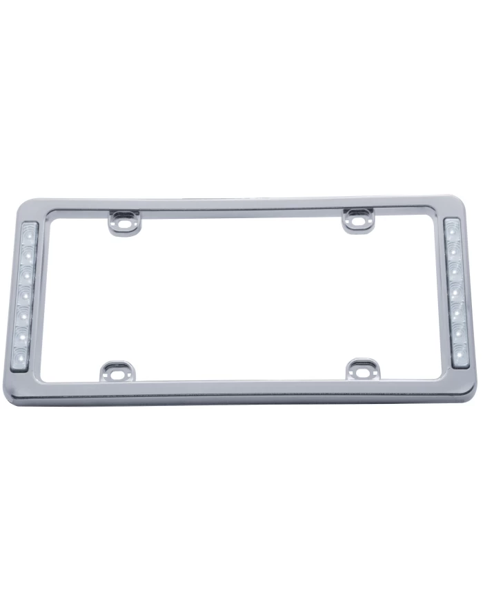 (CARD) CHROME PLASTIC LICENSE FRAME W/ TWO 7 RED LED REFLECTOR LIGHT BAR - CLEAR LENS