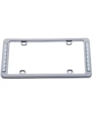 (CARD) CHROME PLASTIC LICENSE FRAME W/ TWO 7 RED LED REFLECTOR LIGHT BAR - CLEAR LENS (CARD) CHROME PLASTIC LICENSE FRAME W/ TWO 7 RED LED REFLECTOR LIGHT BAR - CLEAR LENS