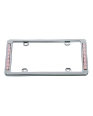 (CARD) CHROME PLASTIC LICENSE FRAME W/ TWO 7 RED LED REFLECTOR LIGHT BAR - CLEAR LENS