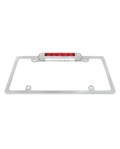 (CARD) DELUXE CHROME LICENSE PLATE FRAME WITH RED LED THIRD BRAKE LIGHT & WHITE LED LICENSE PLATE LIGHT (CARD) DELUXE CHROME LICENSE PLATE FRAME WITH RED LED THIRD BRAKE LIGHT & WHITE LED LICENSE PLATE LIGHT