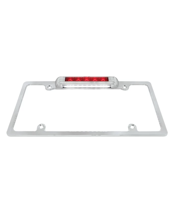 (CARD) DELUXE CHROME LICENSE PLATE FRAME WITH RED LED THIRD BRAKE LIGHT & WHITE LED LICENSE PLATE LIGHT (CARD) DELUXE CHROME LICENSE PLATE FRAME WITH RED LED THIRD BRAKE LIGHT & WHITE LED LICENSE PLATE LIGHT