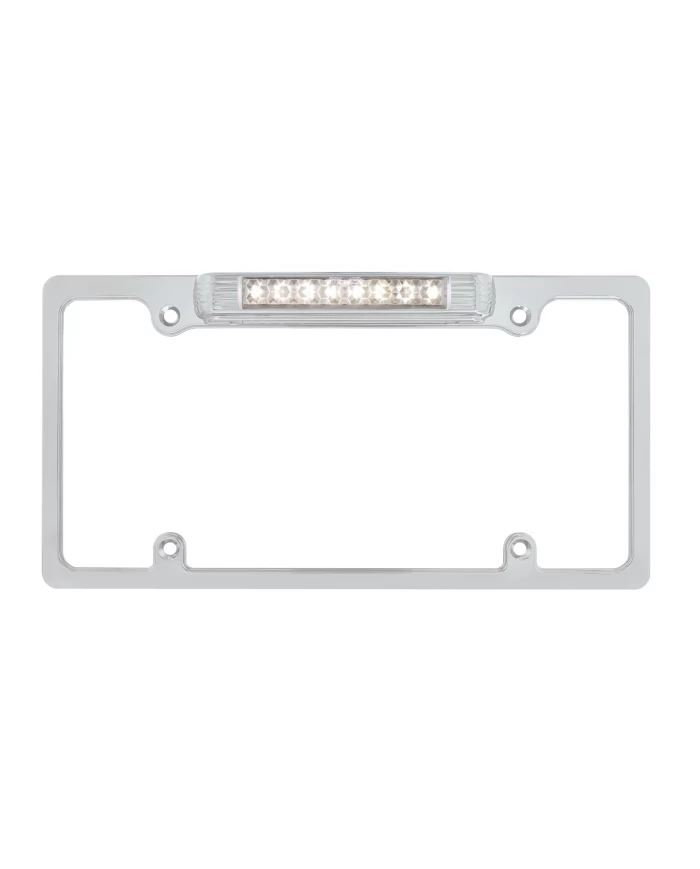 (CARD) CHROME DELUXELED LICENSE PLATE FRAME - 8 WHITE LED