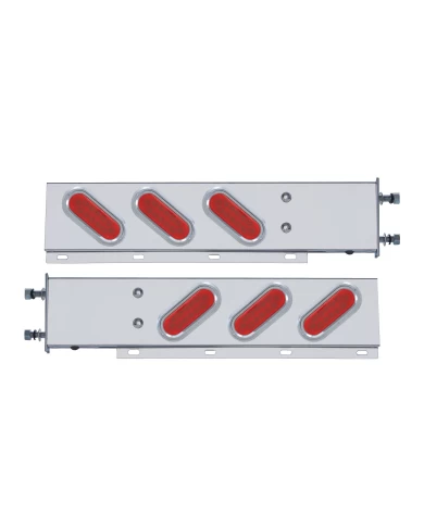 (2/BULK) STAINLESS STEEL REAR LIGHT BAR WITH SIX 12 RED LED OVAL RED LENS LIGHT WITH VISOR - 3 3/4" BOLT PATTERN (2/BULK) STAINLESS STEEL REAR LIGHT BAR WITH SIX 12 RED LED OVAL RED LENS LIGHT WITH VISOR - 3 3/4" BOLT PATTERN