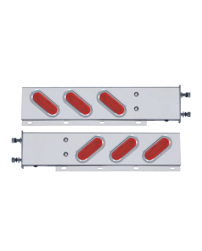 (2/BULK) STAINLESS STEEL REAR LIGHT BAR WITH SIX 12 RED LED OVAL RED LENS LIGHT WITH VISOR - 3 3/4" BOLT PATTERN