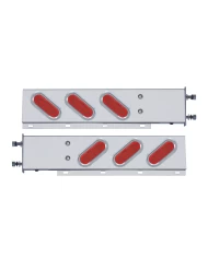 (2/BULK) STAINLESS STEEL REAR LIGHT BAR WITH SIX 12 RED LED OVAL RED LENS LIGHT WITH VISOR - 3 3/4" BOLT PATTERN