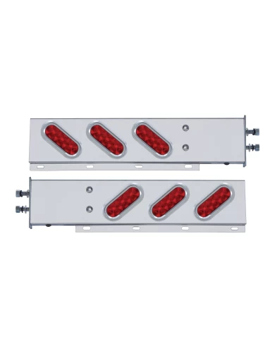 (2/BULK) STAINLESS STEEL REAR LIGHT BAR WITH SIX 10 RED LED OVAL RED LENS LIGHT WITH VISOR - 2 1/2" BOLT PATTERN (2/BULK) STAINLESS STEEL REAR LIGHT BAR WITH SIX 10 RED LED OVAL RED LENS LIGHT WITH VISOR - 2 1/2" BOLT PATTERN