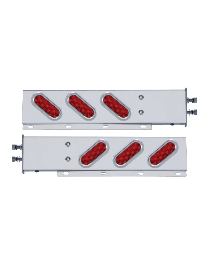 (2/BULK) STAINLESS STEEL REAR LIGHT BAR WITH SIX 10 RED LED OVAL RED LENS LIGHT WITH VISOR - 2 1/2" BOLT PATTERN
