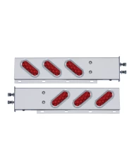 (2/BULK) STAINLESS STEEL REAR LIGHT BAR WITH SIX 10 RED LED OVAL RED LENS LIGHT WITH VISOR - 2 1/2" BOLT PATTERN