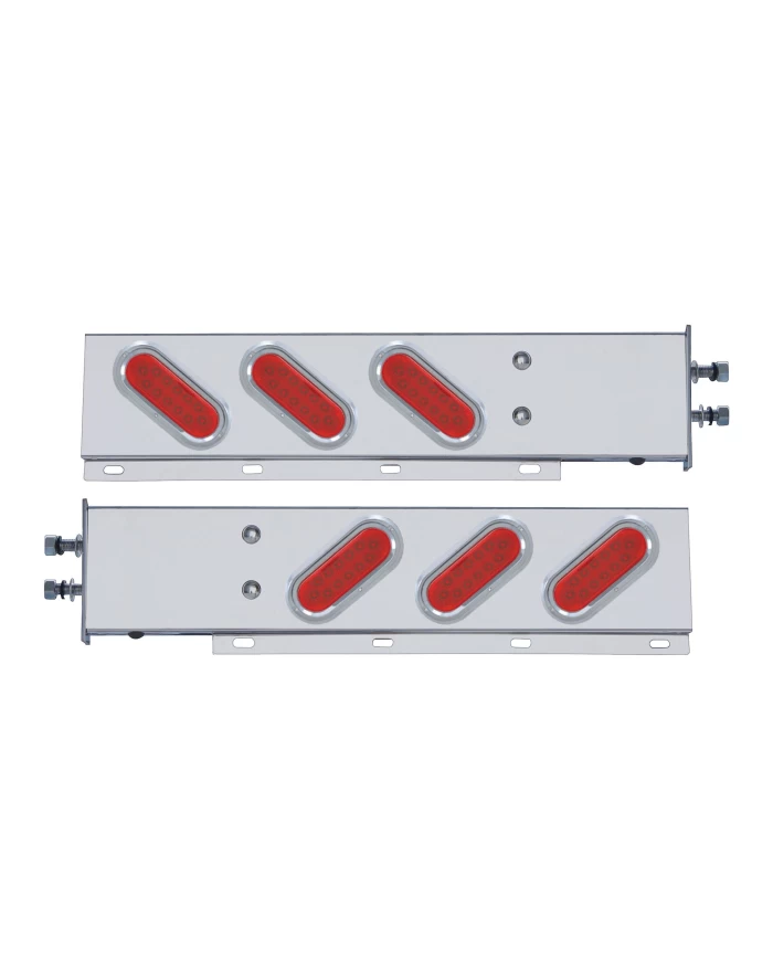 (2/BULK) STAINLESS STEEL REAR LIGHT BAR WITH SIX 12 RED LED OVAL RED LENS LIGHT WITH VISOR - 2 1/2" BOLT PATTERN