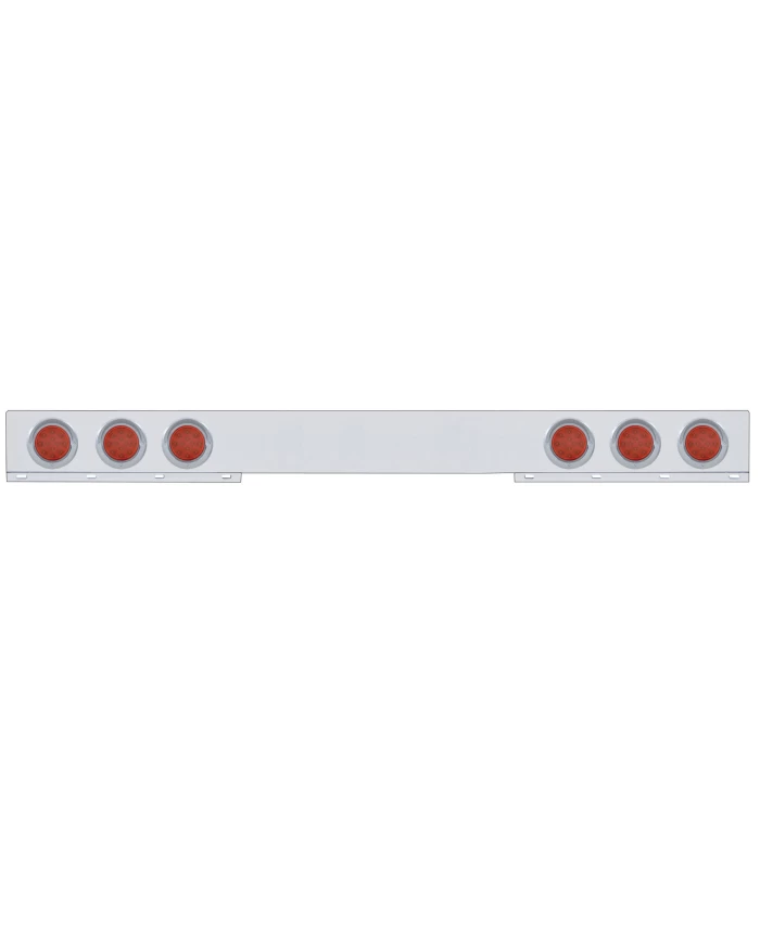(BULK) STAINLESS STEEL 1 PIECE REAR LIGHT BAR W/ SIX 12 RED LED 4" REFLECTOR LIGHT W/ VISOR - RED LENS