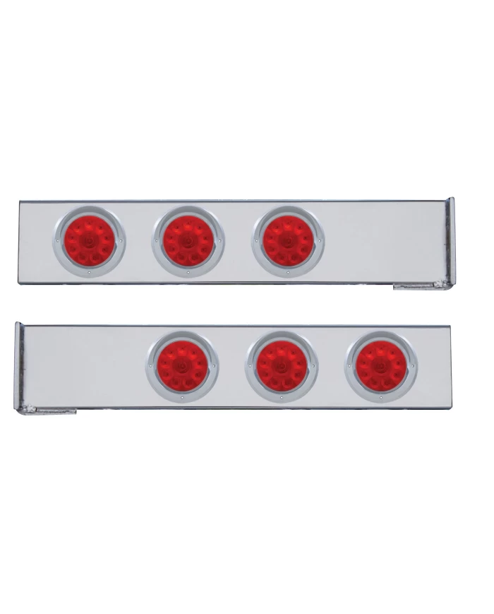(2/BULK) CHROME 2 PCS. REAR LIGHT BAR W/ SIX 10 LED 4" RED LENS LIGHT W/ VISOR - 4 HOLE FLANGE MOUNT