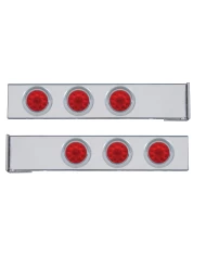 (2/BULK) CHROME 2 PCS. REAR LIGHT BAR W/ SIX 10 LED 4" RED LENS LIGHT W/ VISOR - 4 HOLE FLANGE MOUNT