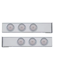 (2/BULK) CHROME 2 PCS. REAR LIGHT BAR W/ SIX 10 LED 4" CLEAR LENS LIGHT W/ VISOR - 4 HOLE FLANGE MOUNT