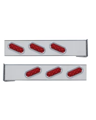 (2/BULK) CHROME 2 PCS. REAR LIGHT BAR W/ 6 SLANTED 10 LED OVAL RED LENS LIGHT W/ VISOR - 4 HOLE FLANGE MOUNT