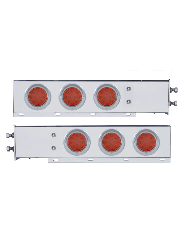(2/BULK) S.S. SPRING LOADED REAR LT BAR W/ SIX 12 RED LED 4" RED LENS REFLECTOR LT W/ VISOR - 2 1/2" BOLT PATTERN