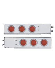 (2/BULK) S.S. SPRING LOADED REAR LT BAR W/ SIX 12 RED LED 4" RED LENS REFLECTOR LT W/ VISOR - 2 1/2" BOLT PATTERN