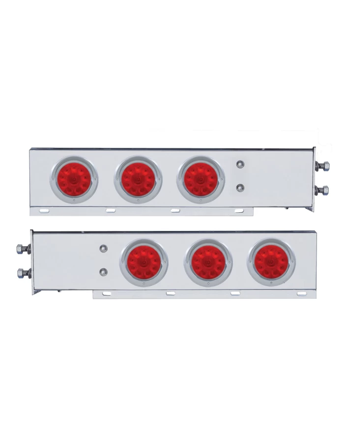 (2/BULK) S.S. SPRING LOADED REAR LIGHT BAR W/ SIX 10 RED LED 4" RED LENS LIGHT W/ VISOR - 2 1/2" BOLT PATTERN