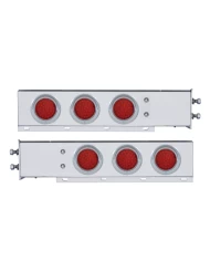 (2/BULK) CHROME SPRING LOADED REAR LIGHT BAR W/ SIX 36 RED LED 4" RED LENS LIGHT W/ VISOR - 2 1/2" BOLT PATTERN