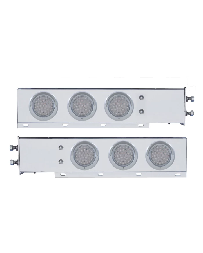 (2/BULK) CHROME SPRING LOADED REAR LIGHT BAR W/ SIX 36 RED LED 4" CLEAR LENS LIGHT W/ VISOR - 2 1/2" BOLT PATTERN